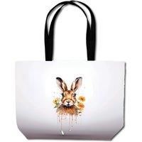 Warren Reed - Designer Watercolour Hare & Daisies Beach Shopper Tote Bag in Orange