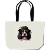 Warren Reed - Designer Springer Spaniel Dog With Glasses Splashart Beach Shopper Tote Bag