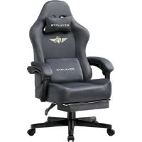 GTPLAYER GAMING CHAIR Adjustable Reclining Ergonomic Swiveling PC & Racing Game Chair Grey 125cm H X 53cm W X 54cm D