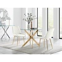Novara 100cm Round Gold Leg Dining Table & 2 Pesaro Gold Leg Chairs