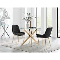 Novara 100cm Round Gold Leg Dining Table & 2 Pesaro Gold Leg Chairs