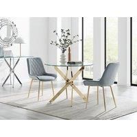 Novara 100cm Round Gold Leg Dining Table & 2 Pesaro Gold Leg Chairs