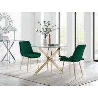 Novara 100cm Round Gold Leg Dining Table & 2 Pesaro Gold Leg Chairs