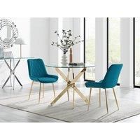 Novara 100cm Round Gold Leg Dining Table & 2 Pesaro Gold Leg Chairs