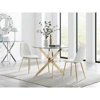 Novara 100cm Round Gold Leg Dining Table & 2 Corona Gold Chairs