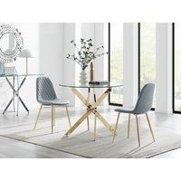 Novara 100cm Round Gold Leg Dining Table & 2 Corona Gold Chairs