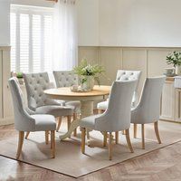 FurnitureboxUK Padstow Wooden Extending Dining Table & 6 Belgravia Chairs in Cream | Size: 6 Person