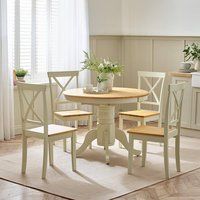 Padstow Wooden Extending Round Dining Table & 4 Millford Chairs