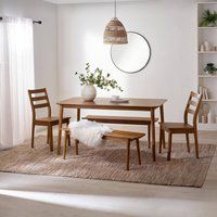 FurnitureboxUK Lynton Large Walnut Effect Wooden Dining Table with 2 Benches & 2 Chairs