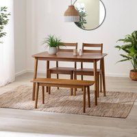 FurnitureboxUK Lynton Small Walnut Effect Wooden Dining Table with 2 Chairs & Bench