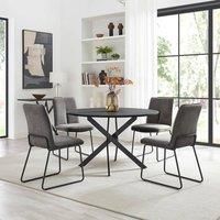 Novara 120cm Black Top Dining Table & 6 Halle Fabric Chairs