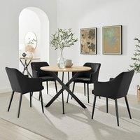 Novara 100cm Oak Veneer Top Black Leg Round Dining Table & 4 Black Calla Black
