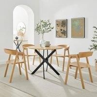 Novara 100cm Oak Veneer Top Round Dining Table & 4 Oak Masa Chairs