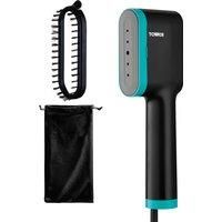 Tower T22038TL Ceraglide Handheld Garment Steamer with Ceramic Soleplate, Brush Attachment, Vertical Steaming, 1400W, Black & Teal