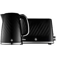 Swan Windsor Kitchen Set, 1.7L Fast Boil Kettle & 4 Slice Toaster, Black, SK14611BLK & ST14071BLK