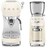 Smeg Espresso Coffee Machine Ecf02 & Coffee Grinder - Cream