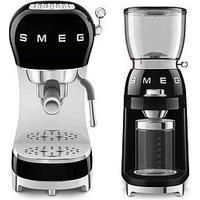 Smeg Espresso Coffee Machine Efc02Bluk & Electric Coffee Grinder - Black