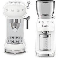 Smeg Espresso Coffee Machine Efc02Whuk & Electric Coffee Grinder - White