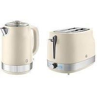 Swan Retro Revive Kitchen Set, 1.7L Rapid Boil Jug Kettle and 2 Slice Toaster, 930W, Cream, SK19025C & ST19028C