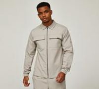 Closure London Woven Ripstop Cargo Overshirt - Stone - Size S