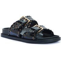 Truffle Collection  Open Toe Flat Slip On Slides  women's Sliders in Black