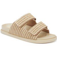 Truffle Collection  Open Toe Flat Slip On Slides  women's Sliders in Beige