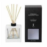 French Connection White Wooden Surround Reed Diffuser | Lemongrass & Ginger Scent100ml | 6 Reeds & Wooden Holder | 15% Fragrance Oil | Long-Lasting Home Fragrance | Luxury Aromatherapy Gift