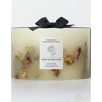 French Connection Botanical Infused Scented Pillar Candle | Real Dried Botanicals | Vegetable Wax Blend | 5% Fragrance Oil | Long-Lasting Home Fragrance Gift, (Large, Cherry Blossom & Rose)