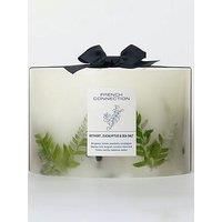 French Connection Botanical Infused Scented Pillar Candle | Real Dried Botanicals | Vegetable Wax Blend | 5% Fragrance Oil | Long-Lasting Home Fragrance Gift, (Large, Vetivert, Eucalyptus & Sea Salt)