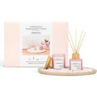 French Connection Marshmallow Home Fragrance Gift Set | Scented Candle & Reed Diffuser with Wooden Plate & Pebbles | Luxury Aromatherapy Set (Large)