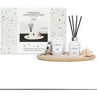 French Connection Lemon Drizzle Home Fragrance Gift Set | Scented Candle & Reed Diffuser with Wooden Plate, Sand & Conch | Luxury Aromatherapy Set | (Large)