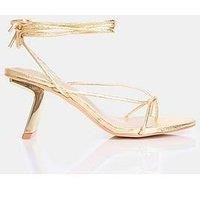 Public Desire Birdie Strappy Mid Heels - Cracked Metallic Pu
