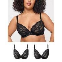 Ann Summers Sexy Lace Non Padded Fuller Bust Plunge Bra 2 Pack In Black