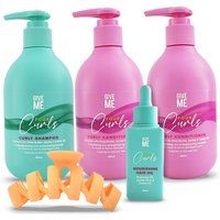 Give Me Four Curls Hydrating Essentials Bundle - Shampoo & Conditioner Hair Oil Gift Set in Blue