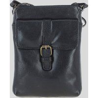 Ashwood Leather Unisex Compact Leather Phone Bag with Adjustable Strap & Brass Hardware in Black