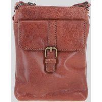 Ashwood Leather Unisex Compact Leather Phone Bag with Adjustable Strap & Brass Hardware in Tan