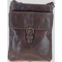 Ashwood Leather Unisex Compact Leather Phone Bag with Adjustable Strap & Brass Hardware in Brown