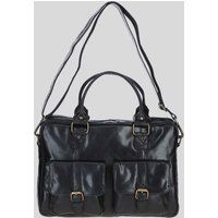 Ashwood Leather Unisex Executive Leather Laptop Bag with Buckle Pockets in Black