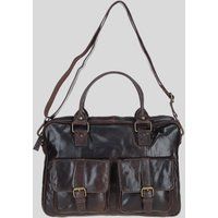 Ashwood Leather Unisex Executive Leather Laptop Bag with Buckle Pockets in Brown