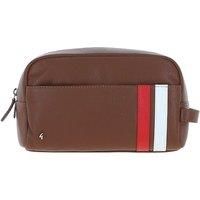 Real Leather Washbag with Striped Front Detail