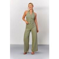 Tailored Halterneck Waistcoat Wide Leg Jumpsuit