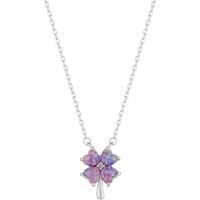 Pink & Purple Opal Four Leaf Clover Sterling Silver Necklace