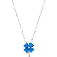 Spero London Women's Blue Opal Four Leaf Clover Sterling Silver Necklace