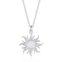 White Opal Sun & Sunburst Necklace in Sterling Silver