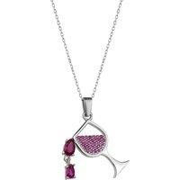Spero London Women's Red Wine Glass Sterling Silver Necklace