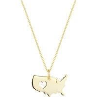Spero London Women's Love USA (America) Map Heart Necklace Sterling Silver in Gold