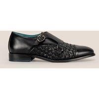 Oswin Hyde Men's Hudson Leather Woven Toe Cap Monk in Black | Size: 8