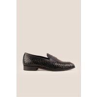 Oswin Hyde Men's Santiago Woven Leather Loafers in Black | Size: 11