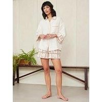 Chelsea Peers Short Button Up Set With 3/4 Sleeve In Cheesecloth - Boho Sun