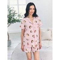 Chelsea Peers Maternity Short Sleeve Revere Short Set With Sleeping Bunny Print In Polyester